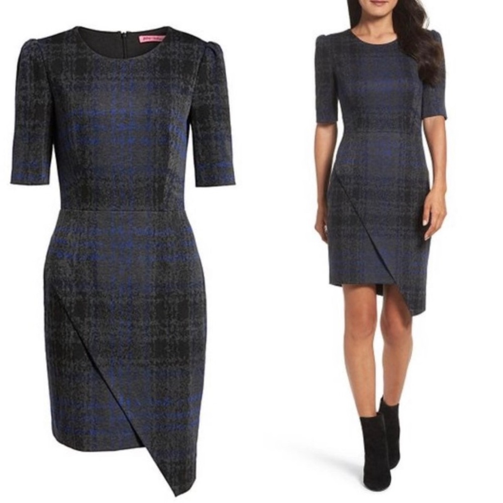 Betsy Johnson Blue + Grey Plaid Asymmetrical Dress